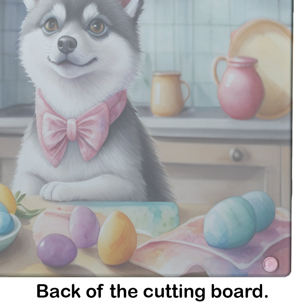 Decorating Easter Alaskan Klee Kai Glass Cutting Board