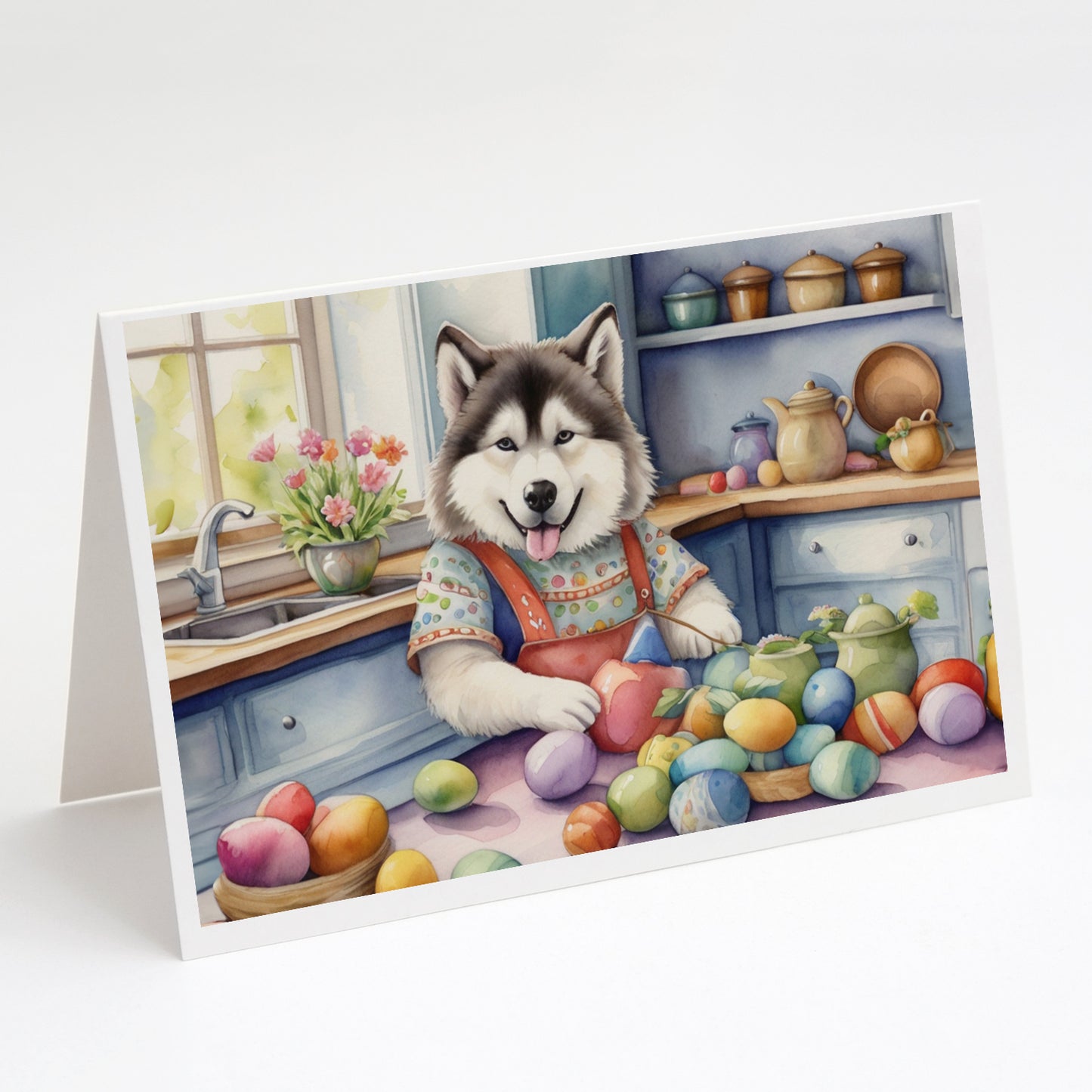 Buy this Decorating Easter Alaskan Malamute Greeting Cards Pack of 8