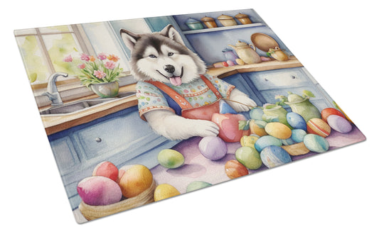 Buy this Decorating Easter Alaskan Malamute Glass Cutting Board