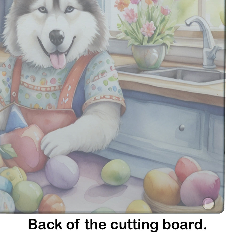 Decorating Easter Alaskan Malamute Glass Cutting Board