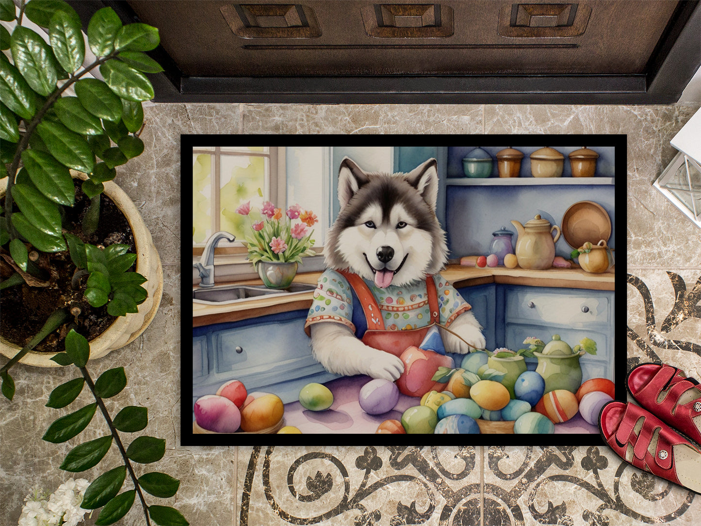 Decorating Easter Alaskan Malamute Doormat