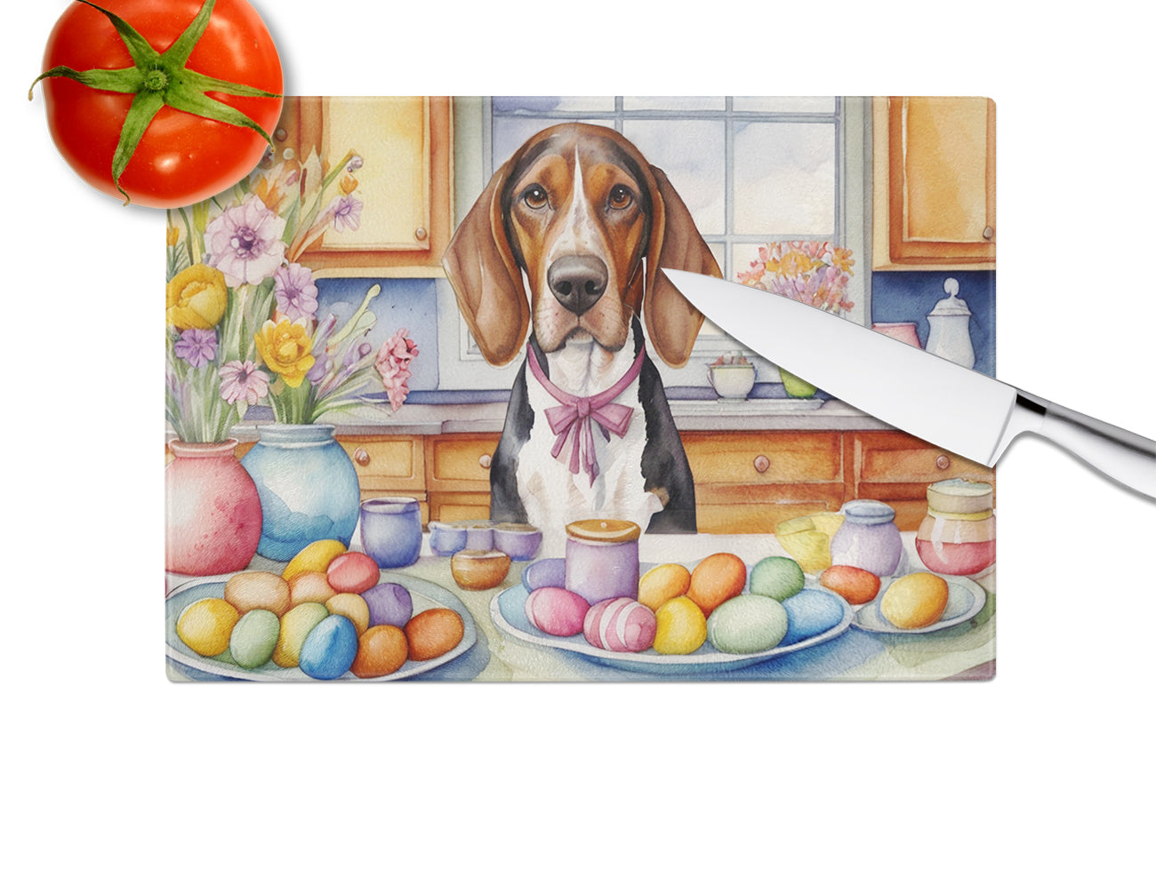 Decorating Easter American English Coonhound Glass Cutting Board