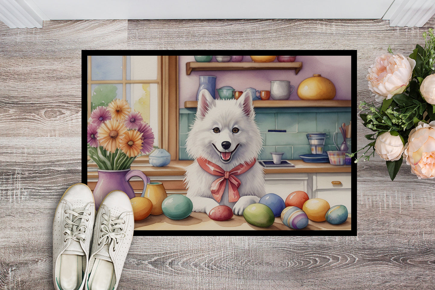 Decorating Easter American Eskimo Doormat