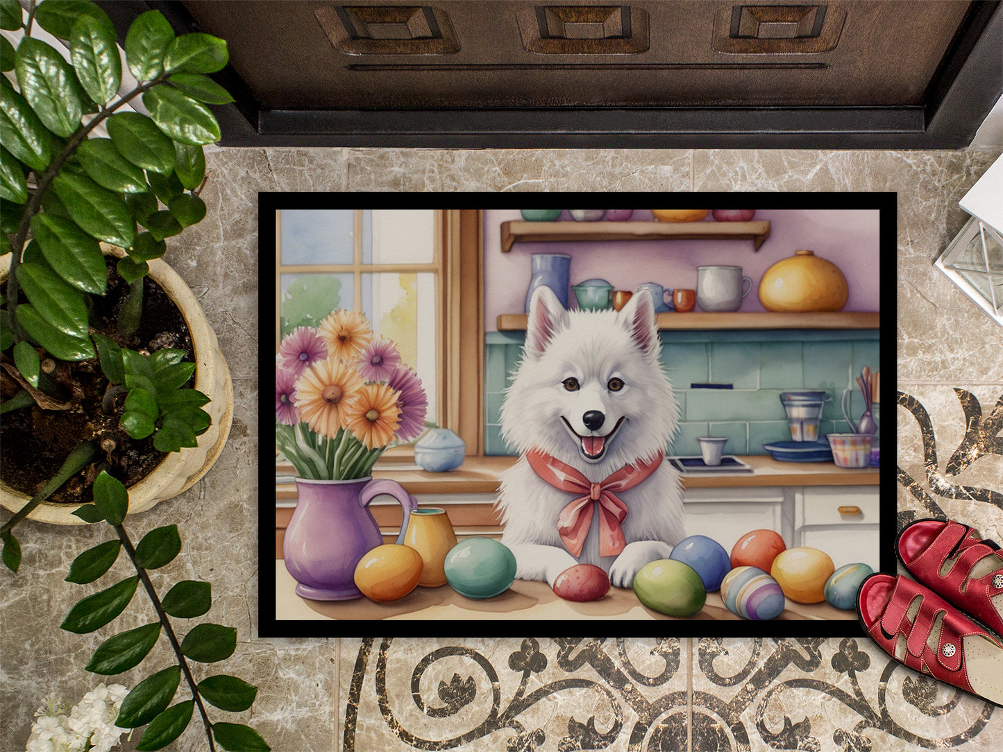 Decorating Easter American Eskimo Doormat