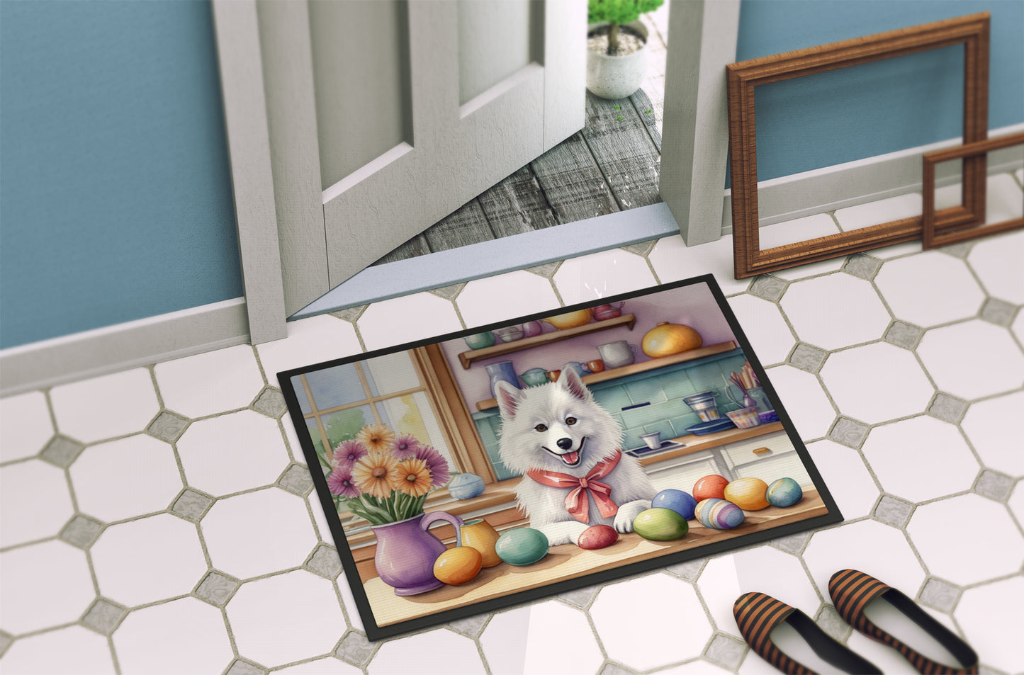 Decorating Easter American Eskimo Doormat