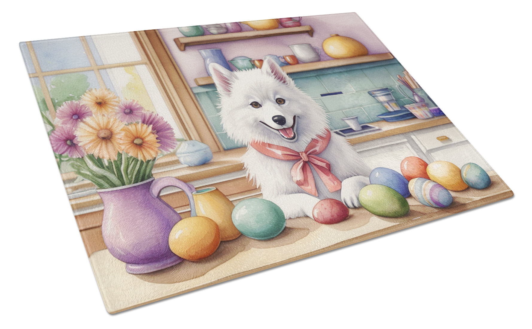 Buy this Decorating Easter American Eskimo Glass Cutting Board