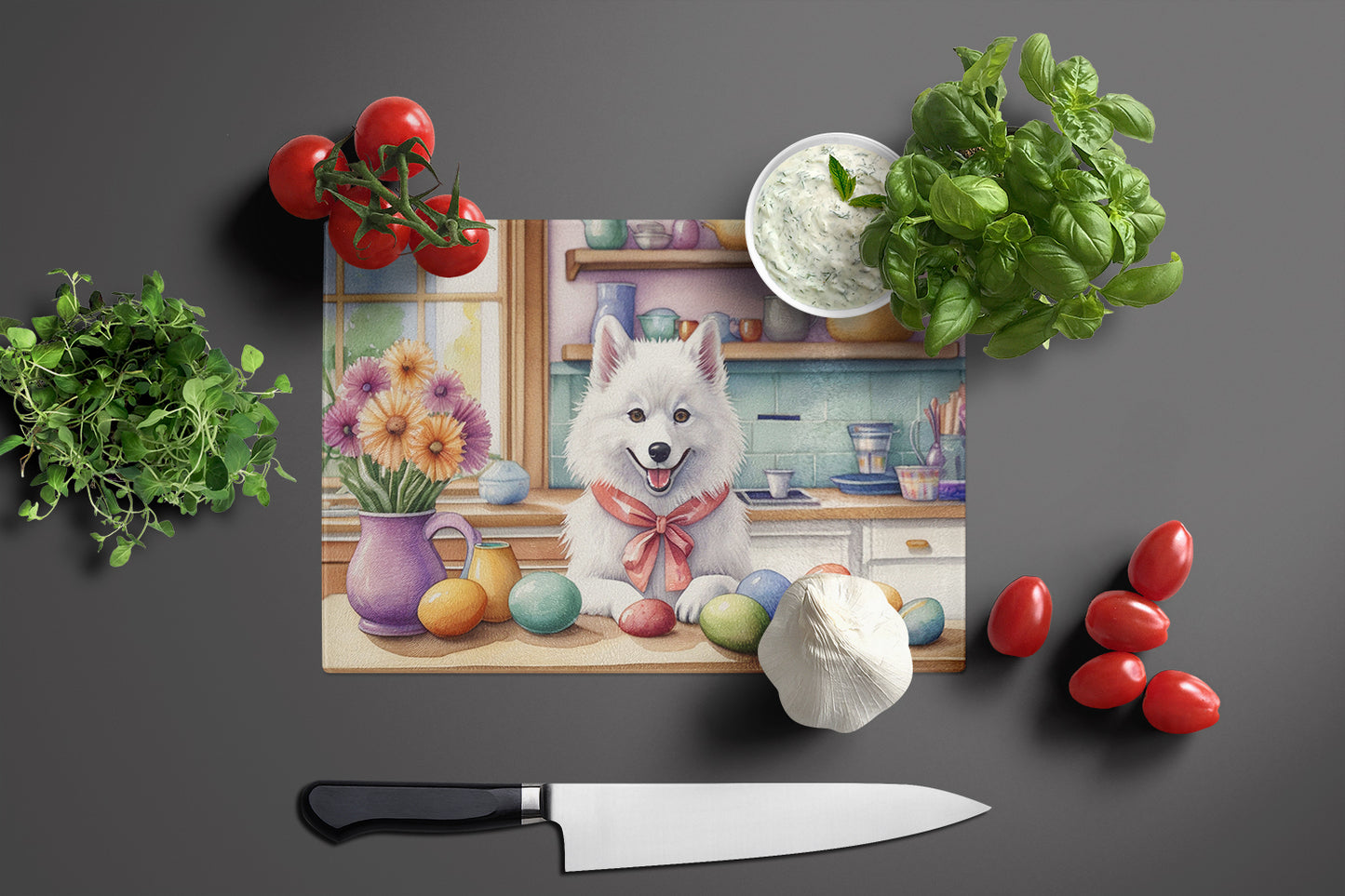 Decorating Easter American Eskimo Glass Cutting Board