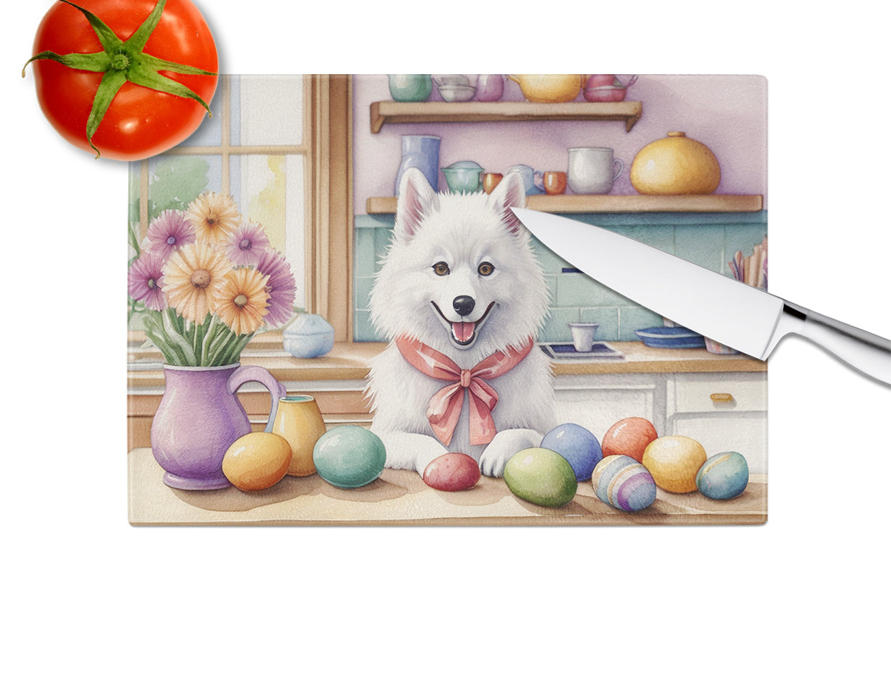 Decorating Easter American Eskimo Glass Cutting Board