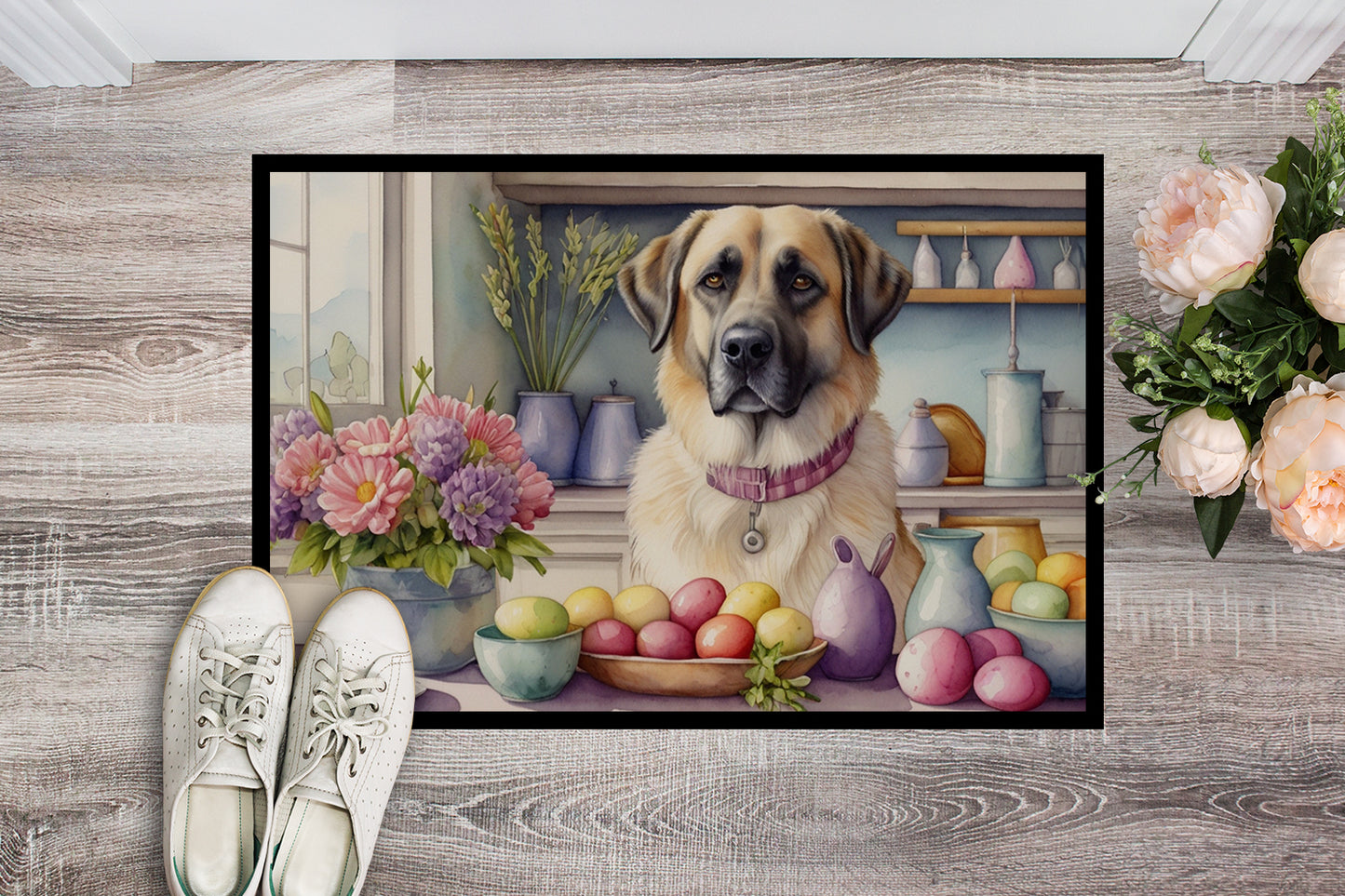 Decorating Easter Anatolian Shepherd Dog Doormat