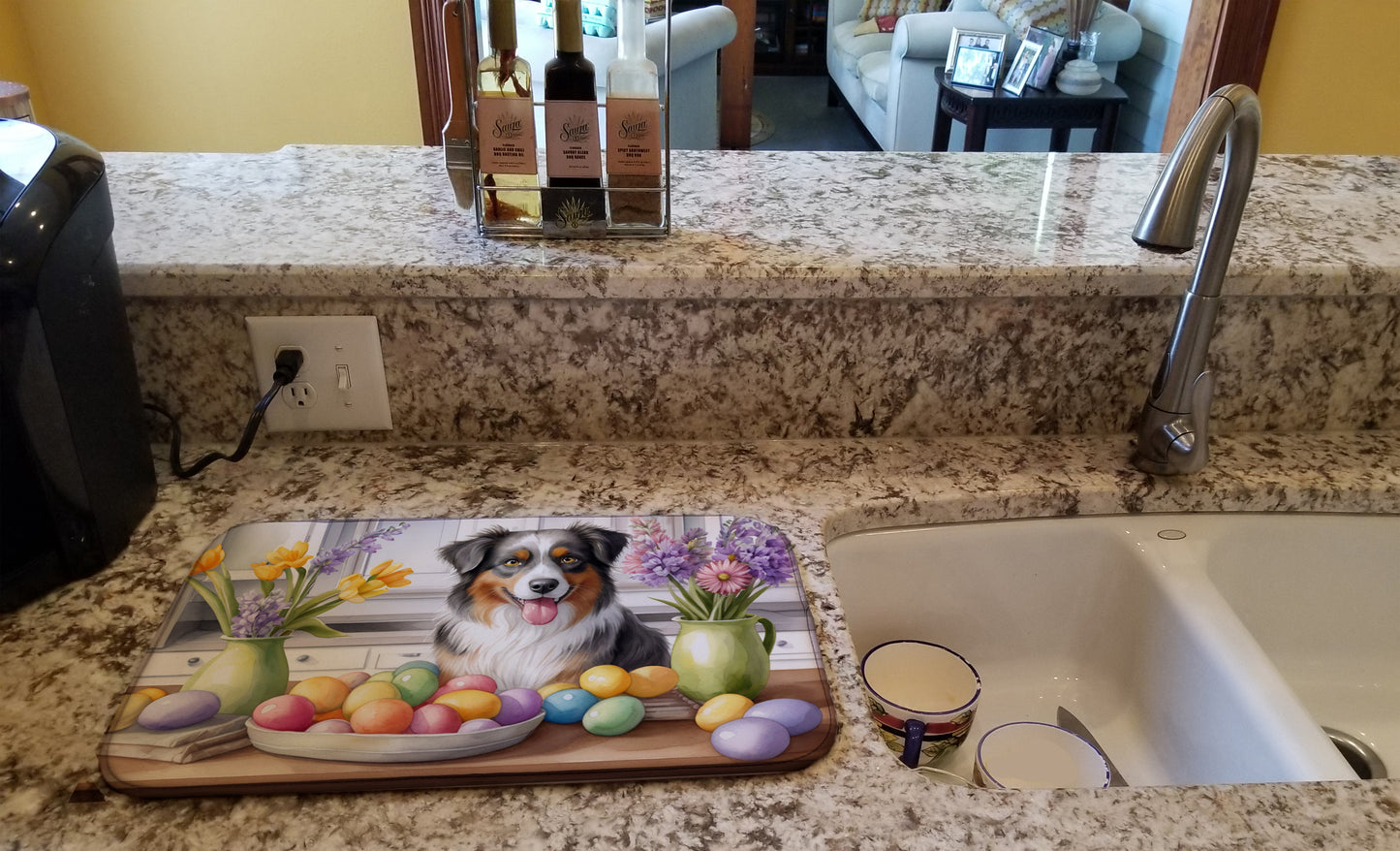 Decorating Easter Australian Shepherd Dish Drying Mat