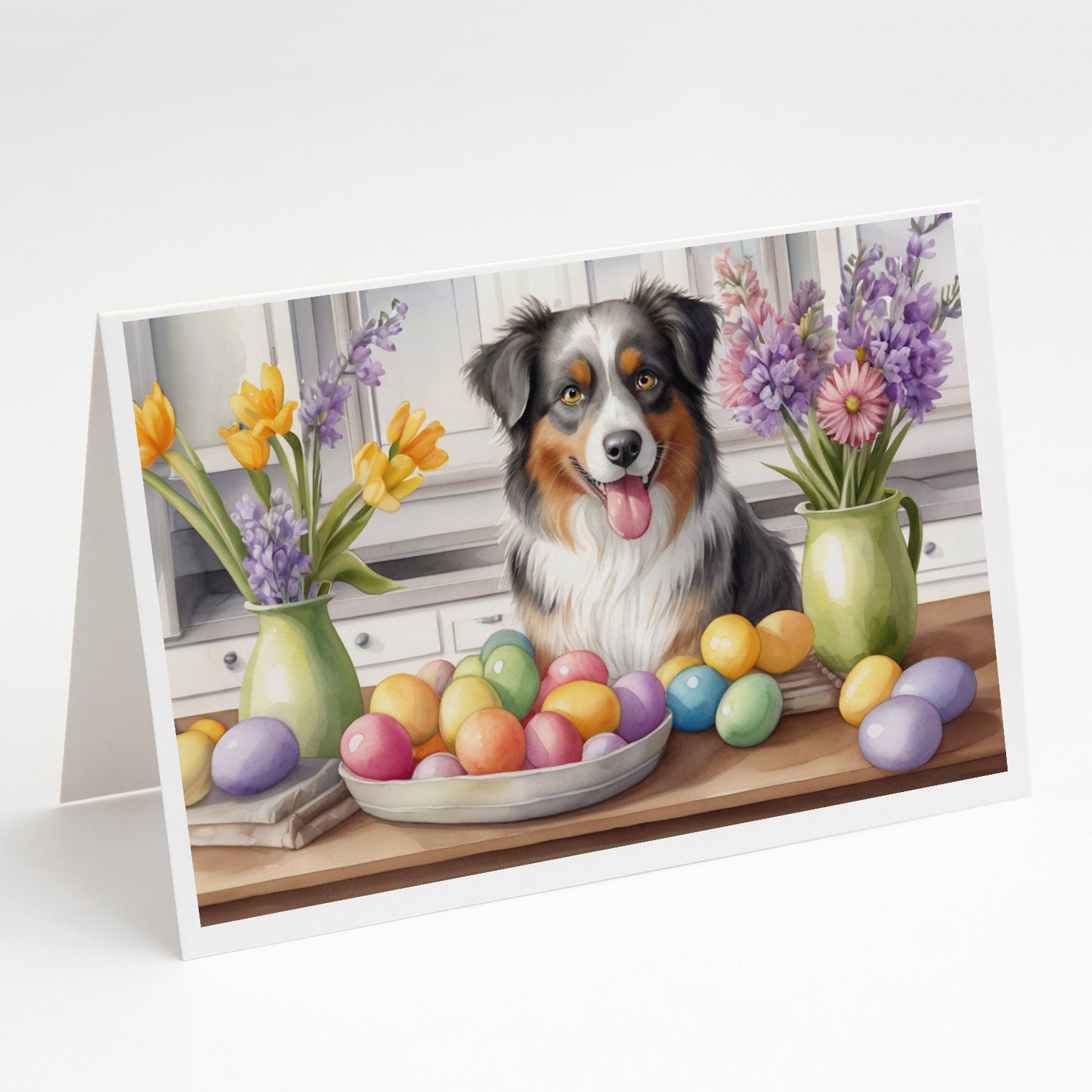 Buy this Decorating Easter Australian Shepherd Greeting Cards Pack of 8