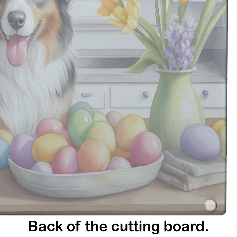 Decorating Easter Australian Shepherd Glass Cutting Board