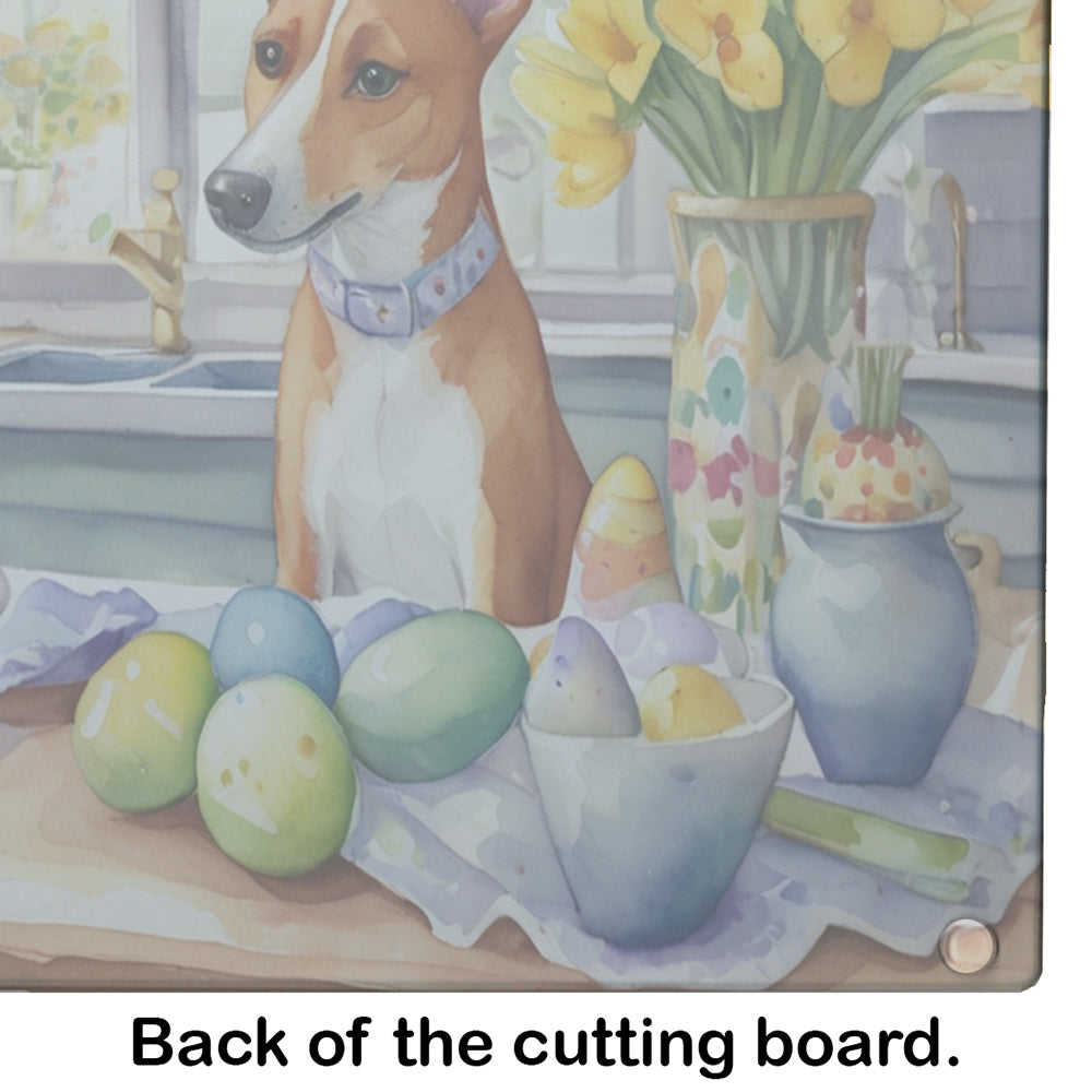 Decorating Easter Basenji Glass Cutting Board