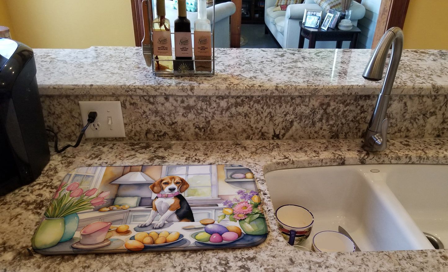 Decorating Easter Beagle Dish Drying Mat