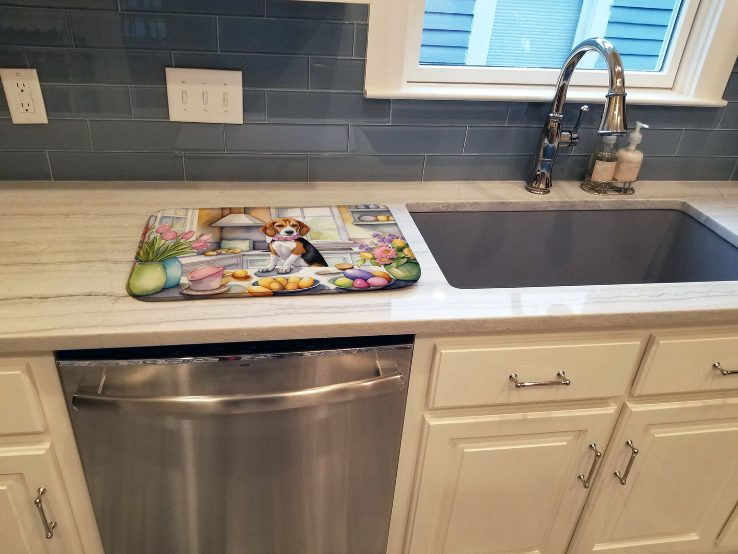 Decorating Easter Beagle Dish Drying Mat
