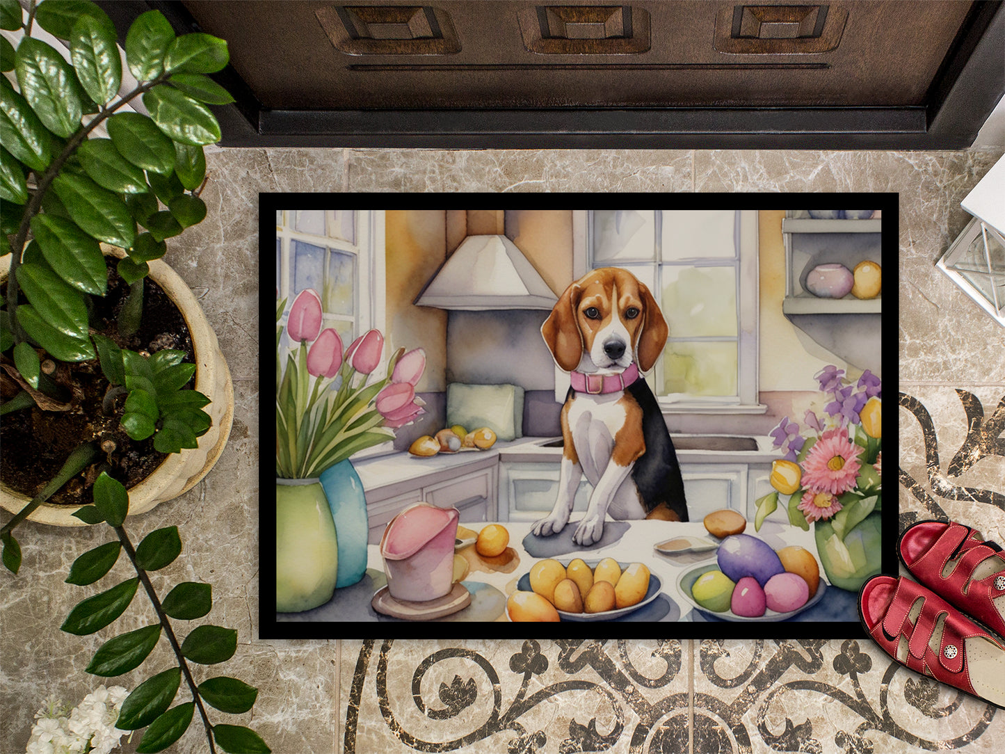 Decorating Easter Beagle Doormat