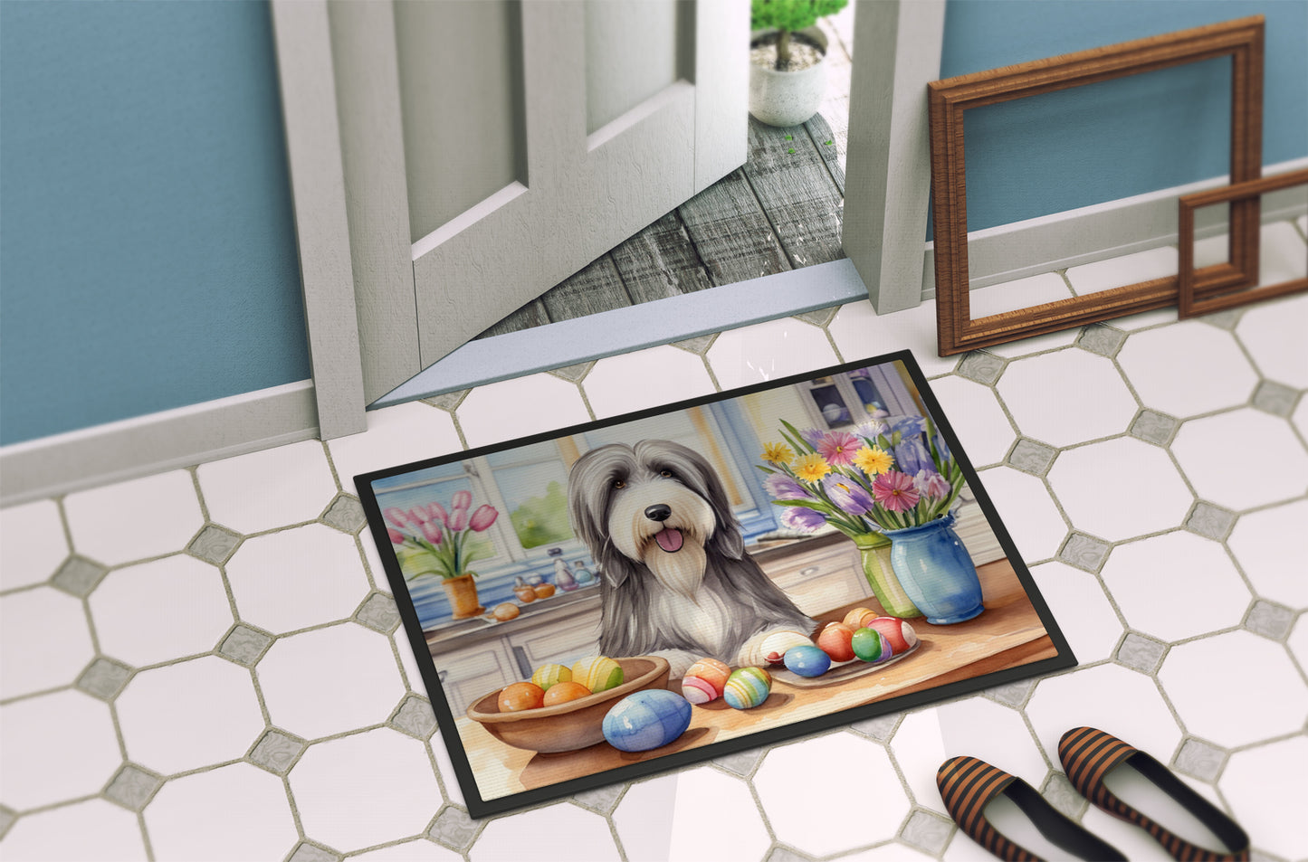 Decorating Easter Bearded Collie Doormat