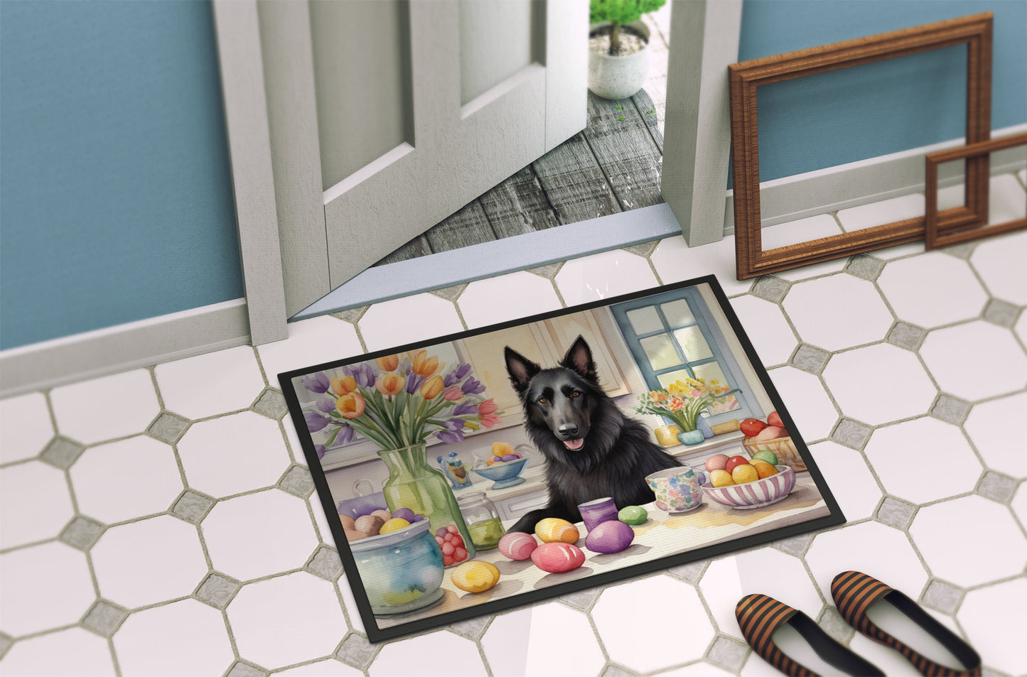 Decorating Easter Belgian Sheepdog Doormat