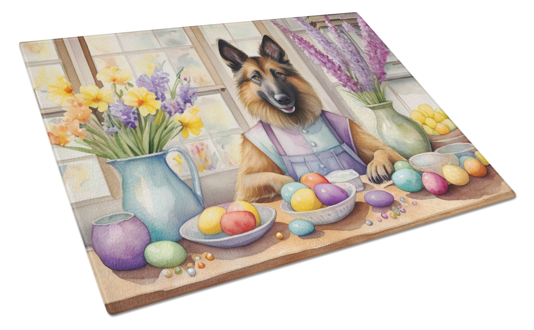 Buy this Decorating Easter Belgian Tervuren Glass Cutting Board