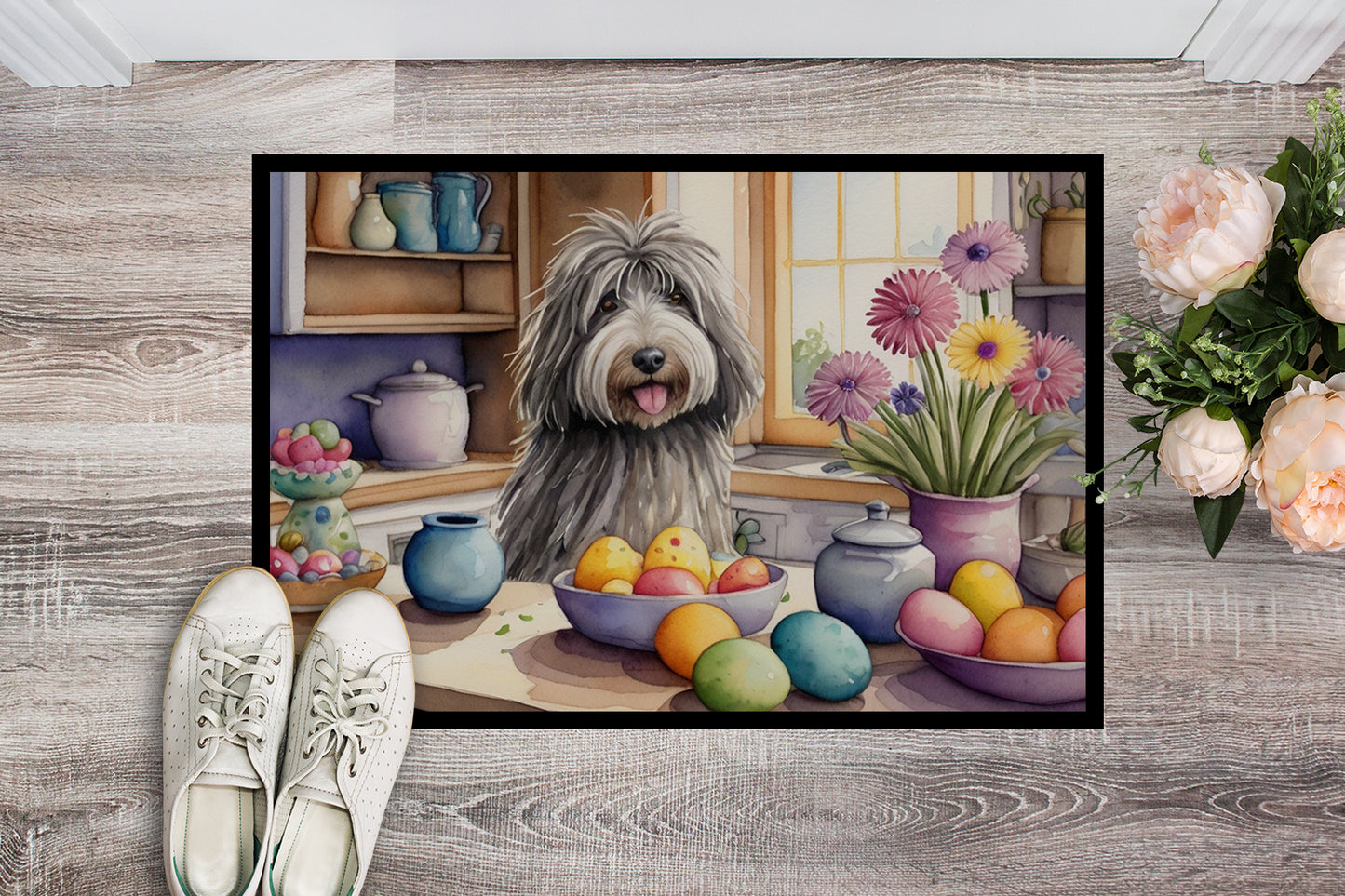 Decorating Easter Bergamasco Sheepdog Doormat