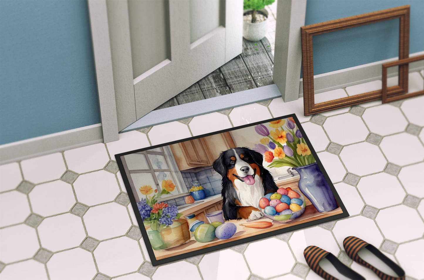 Decorating Easter Bernese Mountain Dog Doormat