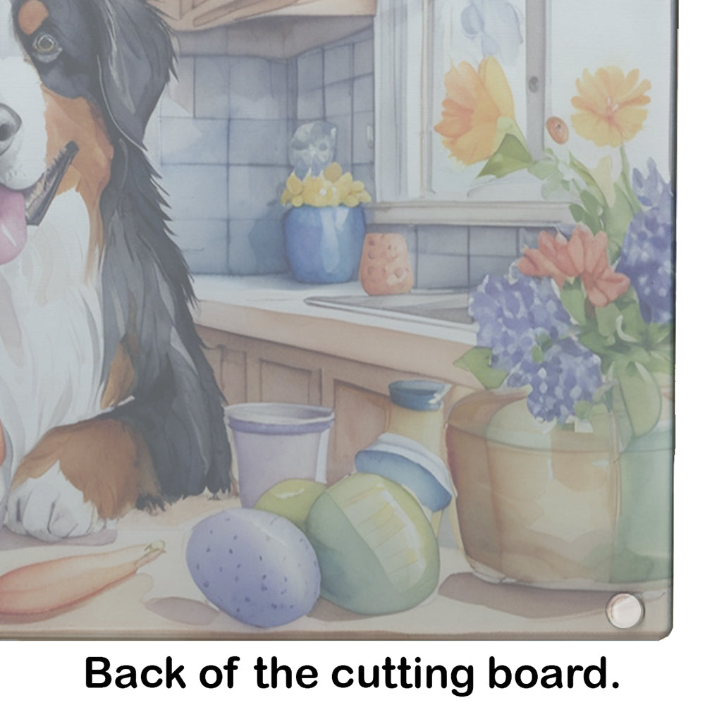 Decorating Easter Bernese Mountain Dog Glass Cutting Board