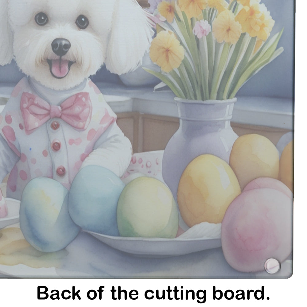 Decorating Easter Bichon Frise Glass Cutting Board