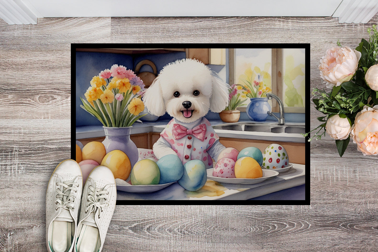 Decorating Easter Bichon Frise Doormat