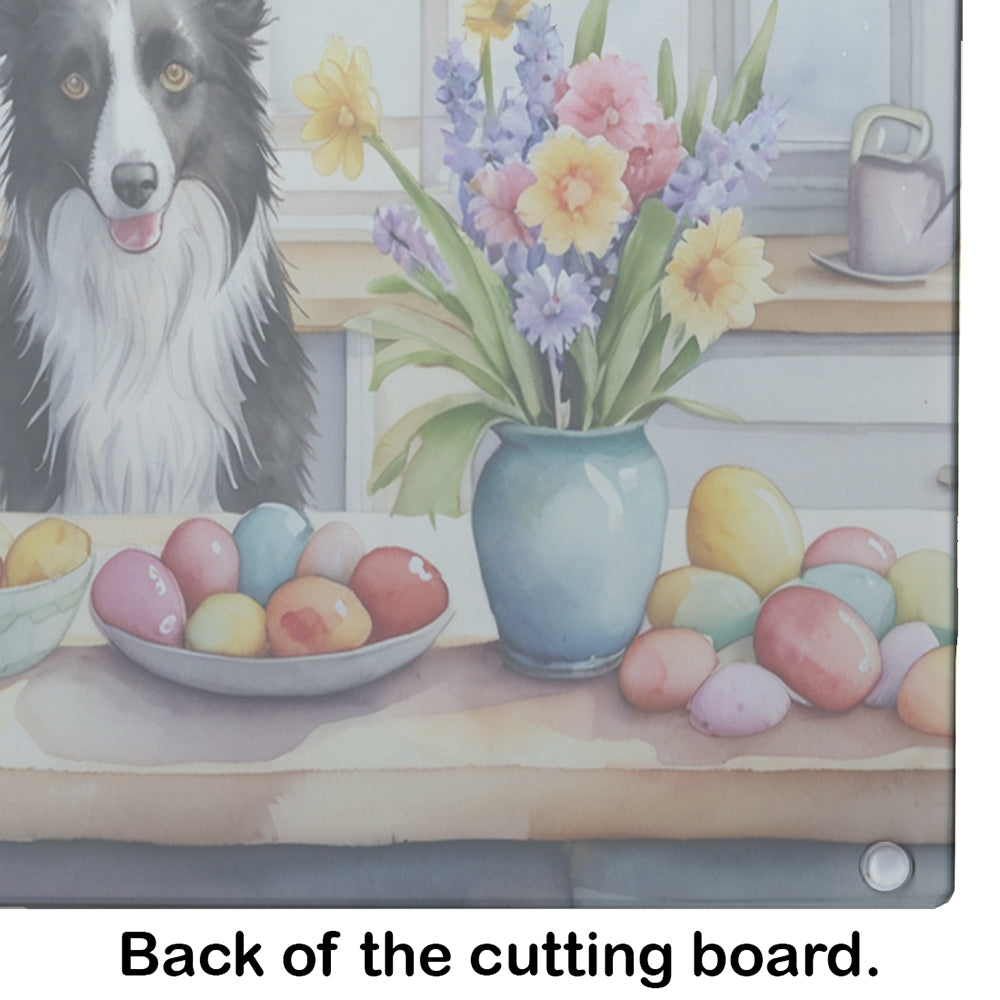 Decorating Easter Border Collie Glass Cutting Board