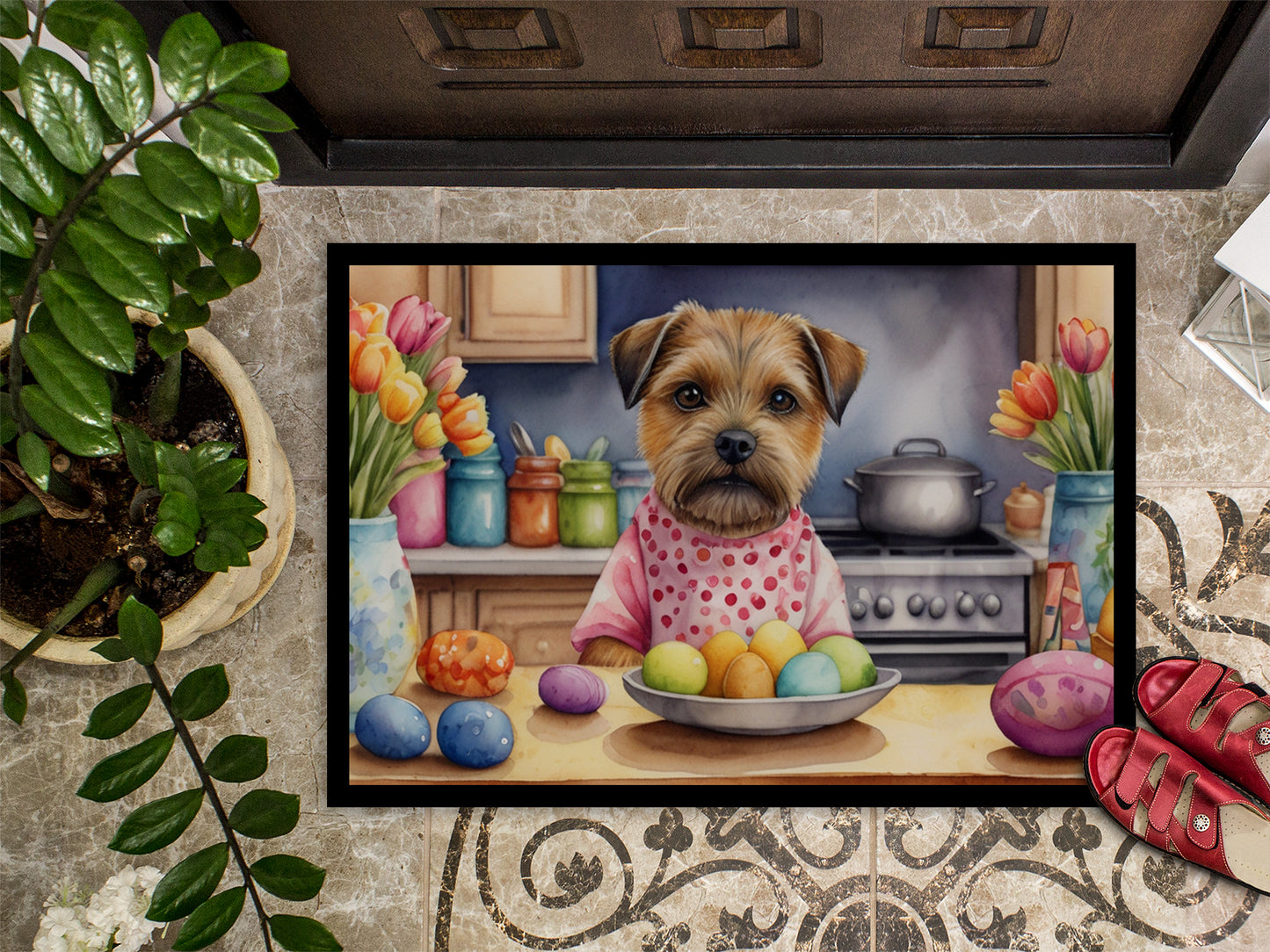 Decorating Easter Border Terrier Doormat