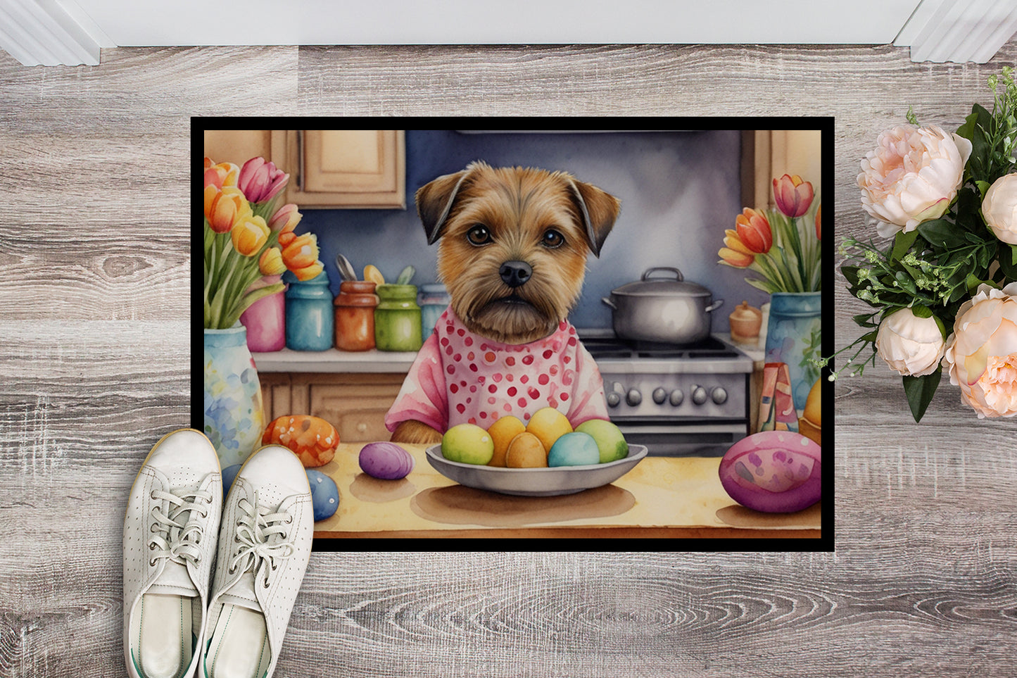 Decorating Easter Border Terrier Doormat