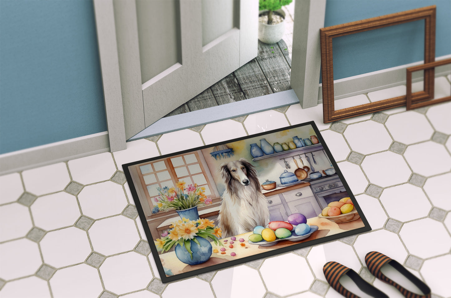 Decorating Easter Borzoi Doormat