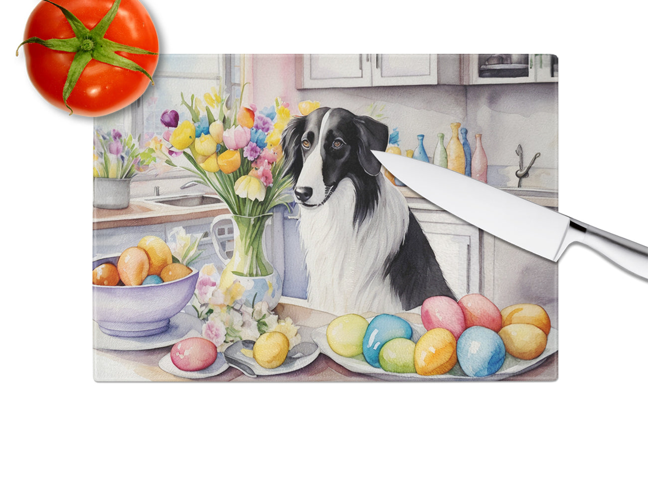 Decorating Easter Borzoi Glass Cutting Board