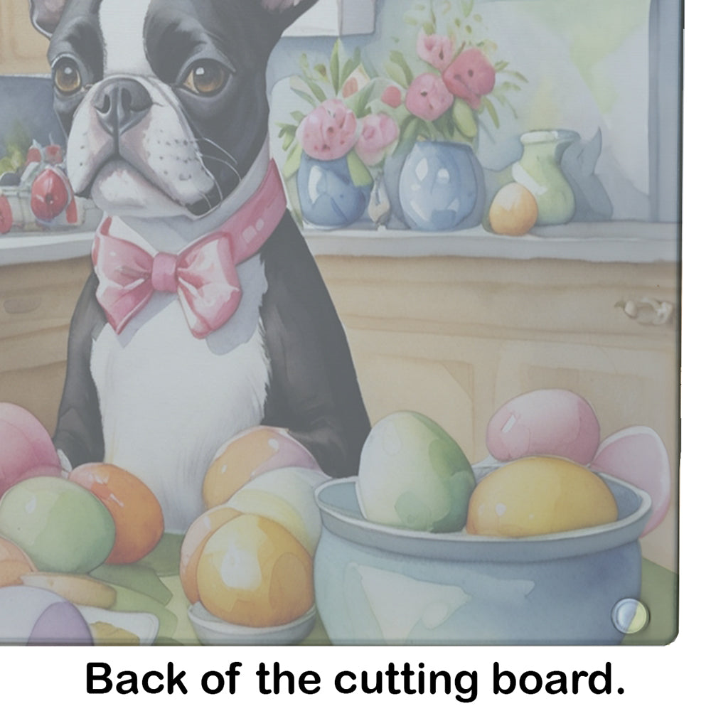 Decorating Easter Boston Terrier Glass Cutting Board