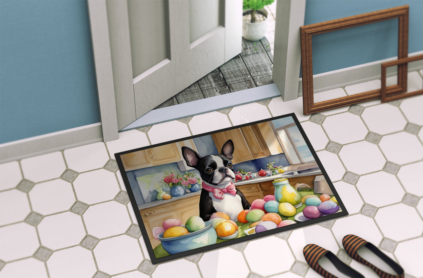 Decorating Easter Boston Terrier Doormat