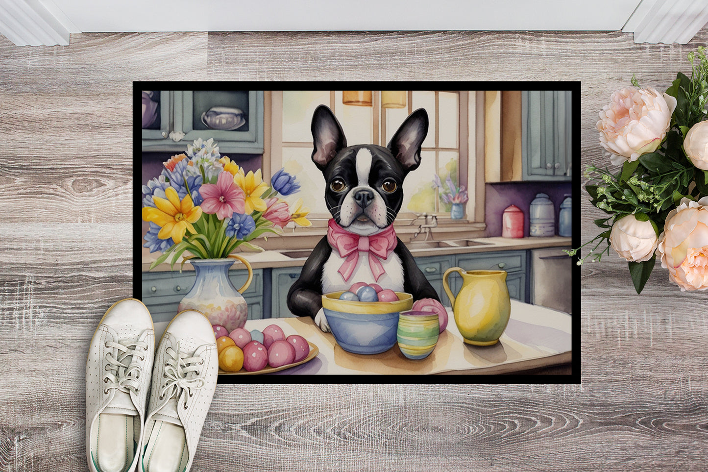 Decorating Easter Boston Terrier Doormat