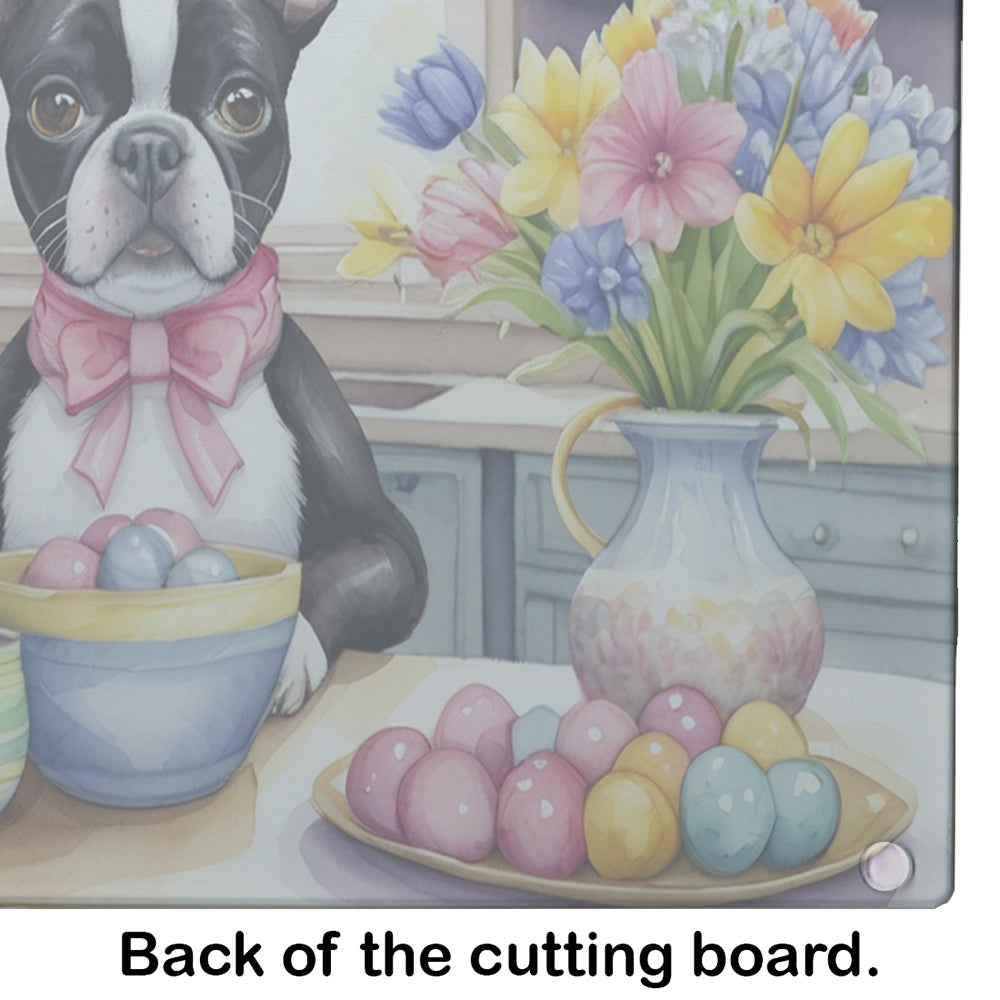 Decorating Easter Boston Terrier Glass Cutting Board