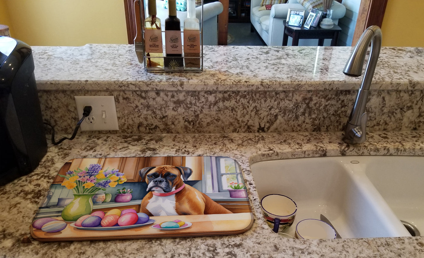 Decorating Easter Boxer Dish Drying Mat