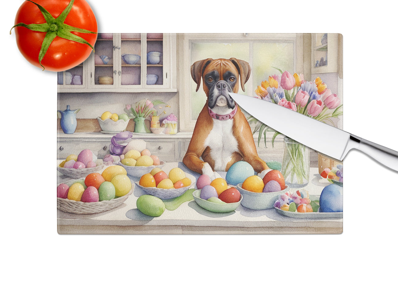 Decorating Easter Boxer Glass Cutting Board