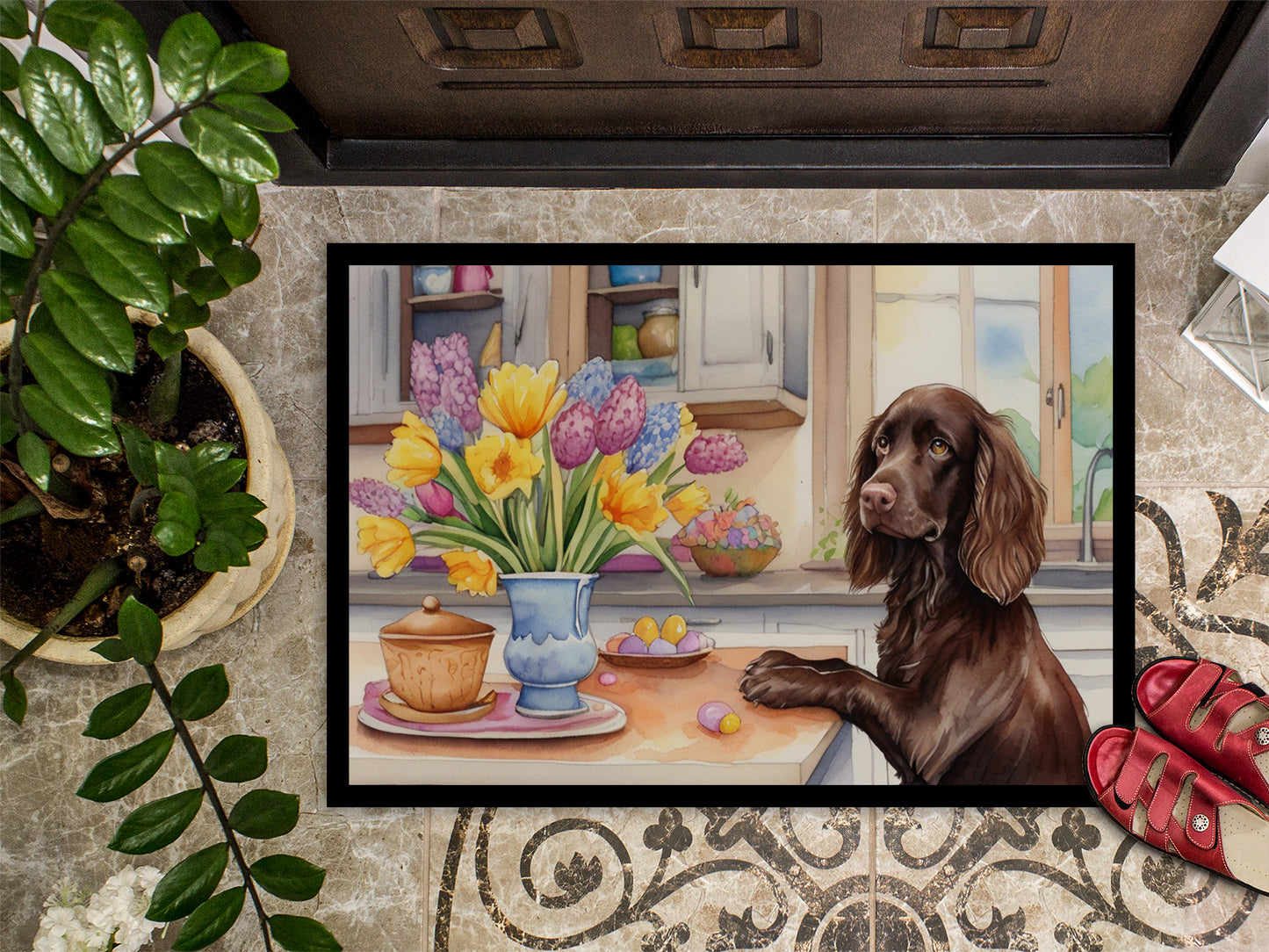 Decorating Easter Boykin Spaniel Doormat