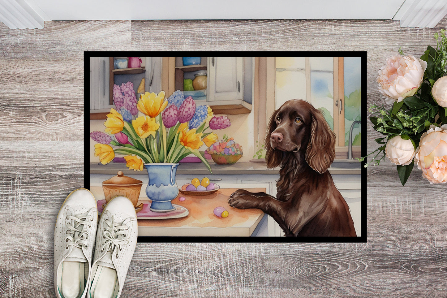 Decorating Easter Boykin Spaniel Doormat