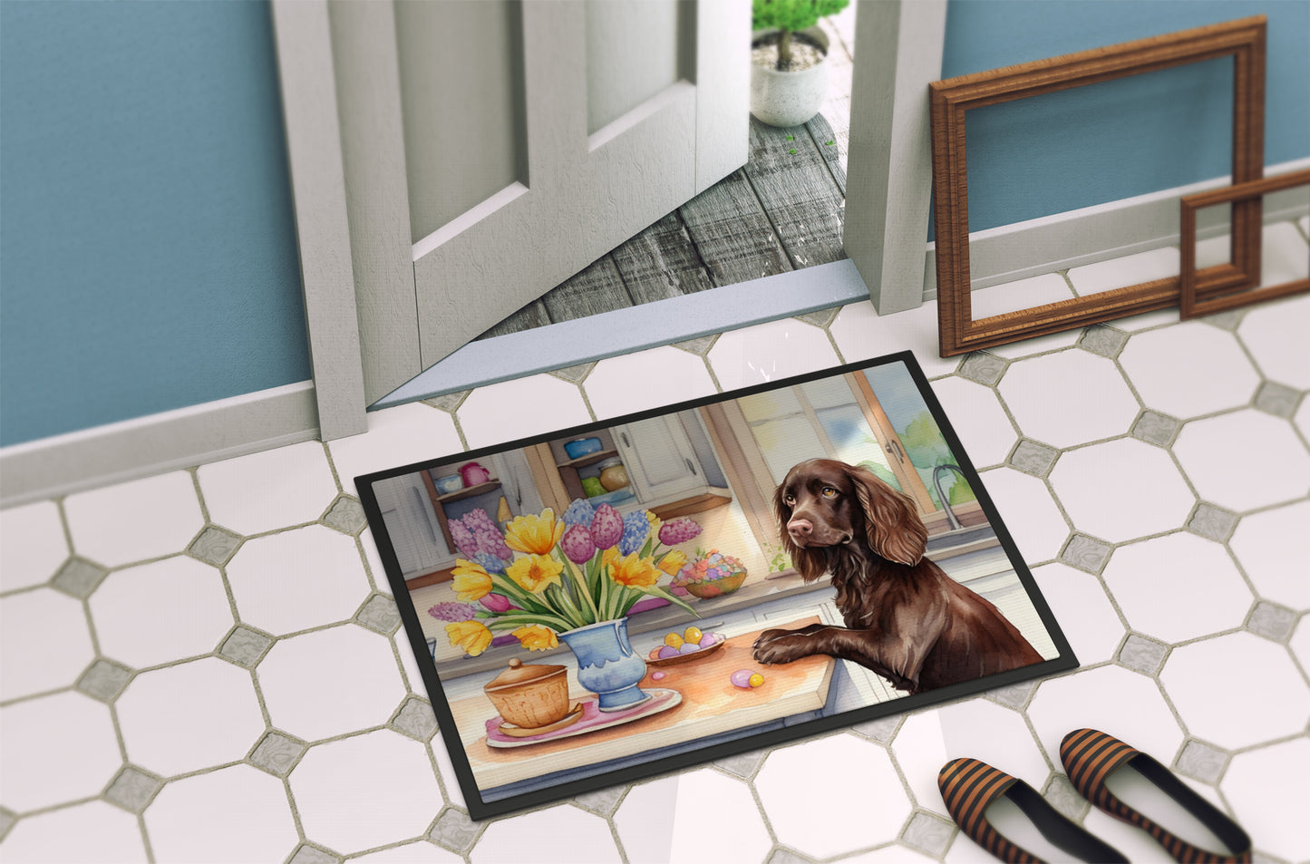 Decorating Easter Boykin Spaniel Doormat