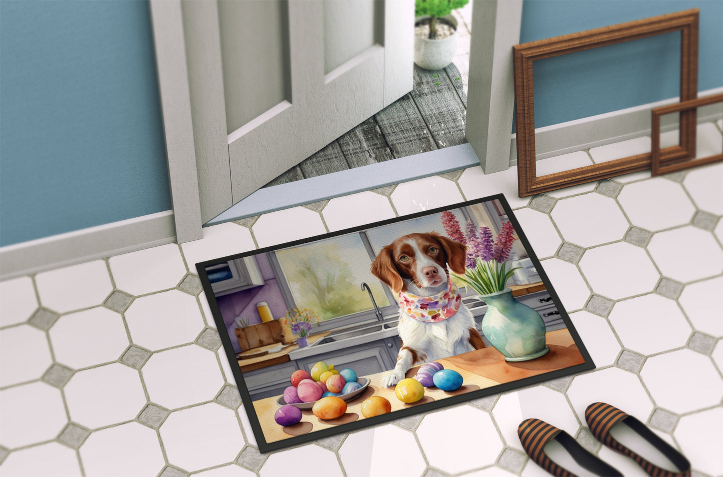 Decorating Easter Brittany Spaniel Doormat