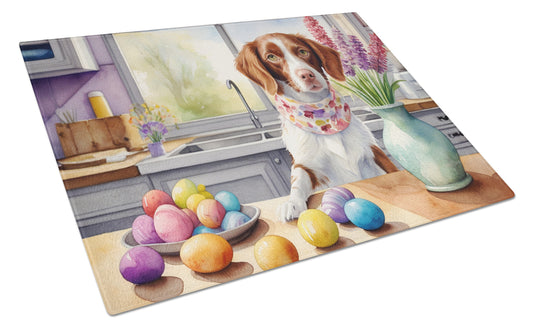 Buy this Decorating Easter Brittany Spaniel Glass Cutting Board