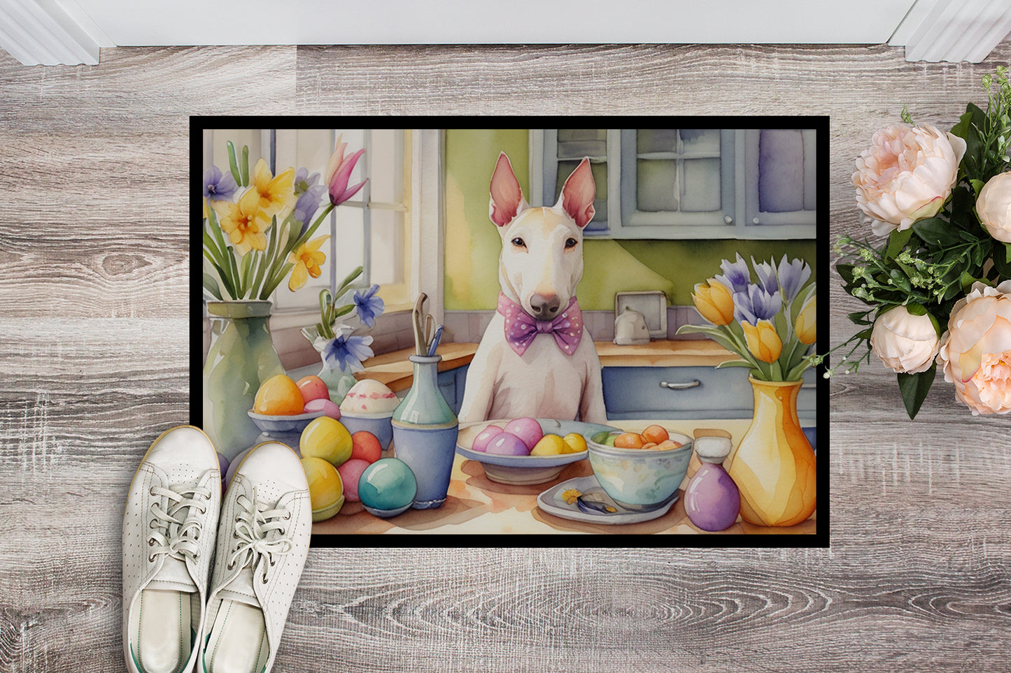 Decorating Easter Bull Terrier Doormat