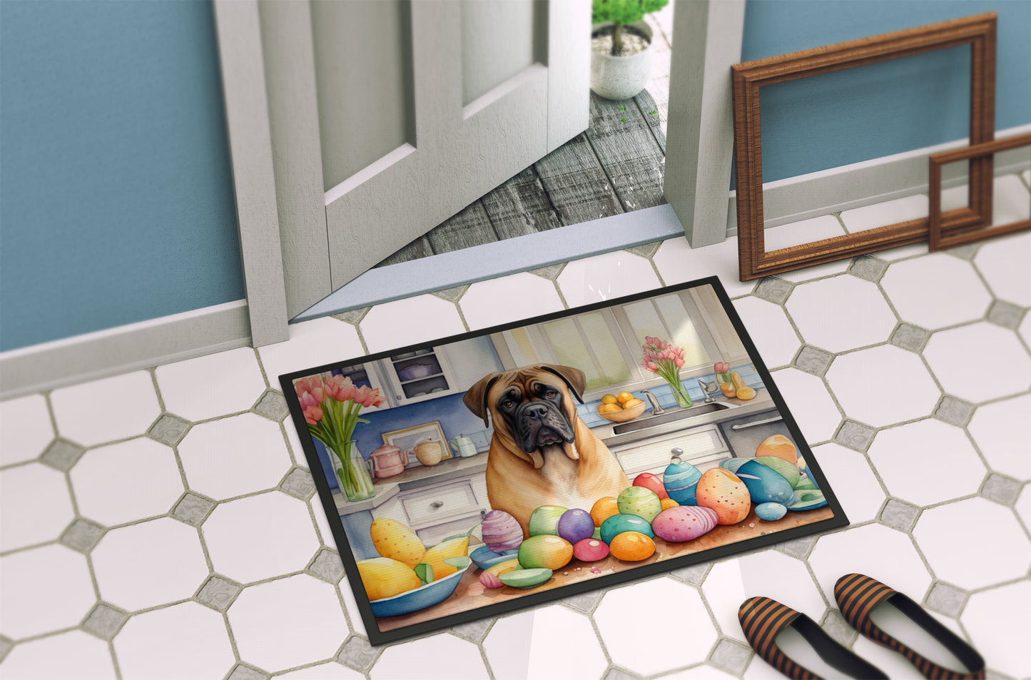 Decorating Easter Bullmastiff Doormat