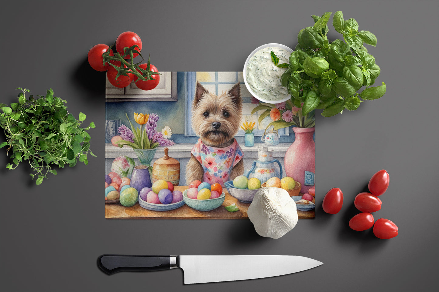 Decorating Easter Cairn Terrier Glass Cutting Board