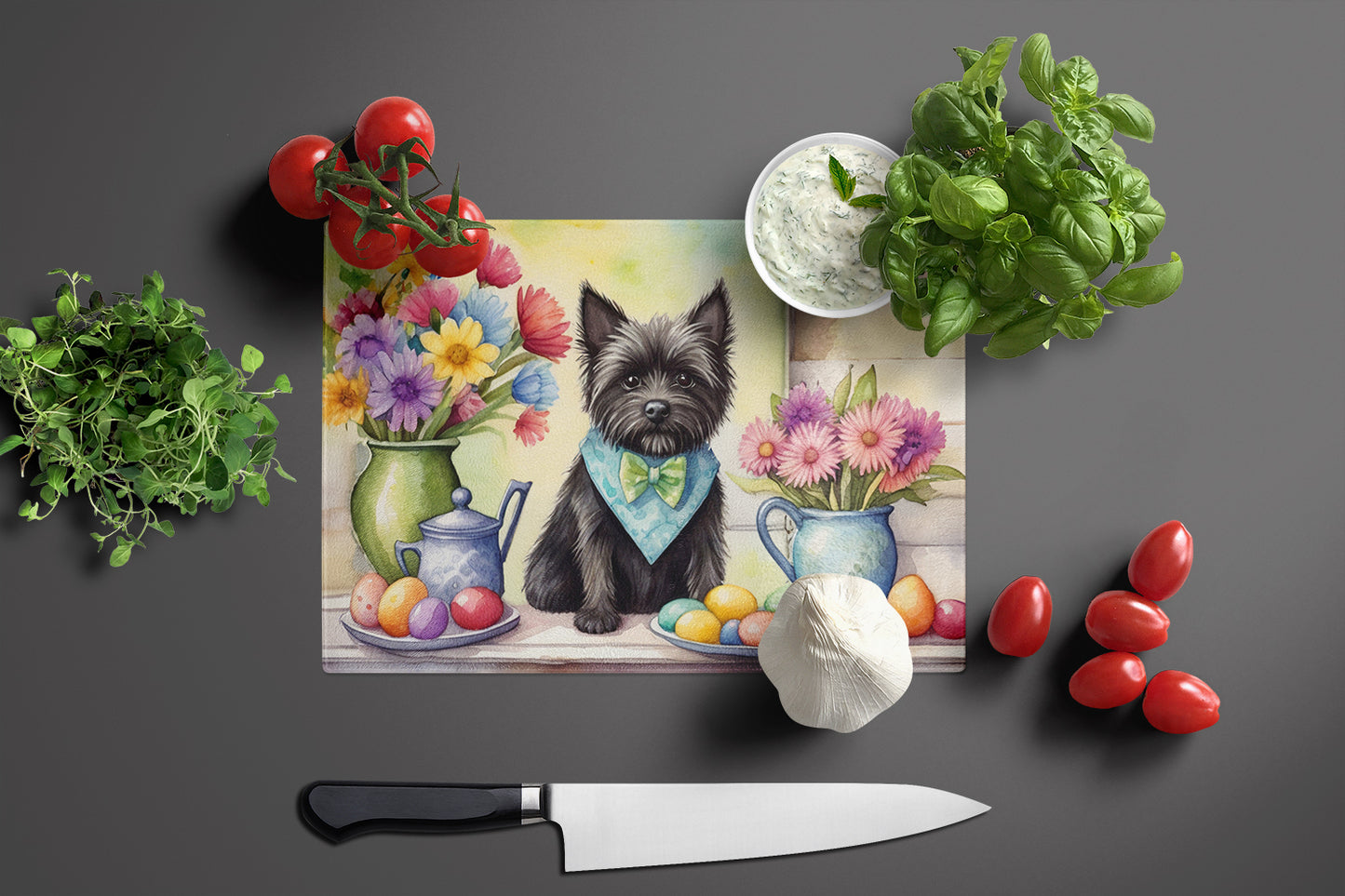 Decorating Easter Cairn Terrier Glass Cutting Board