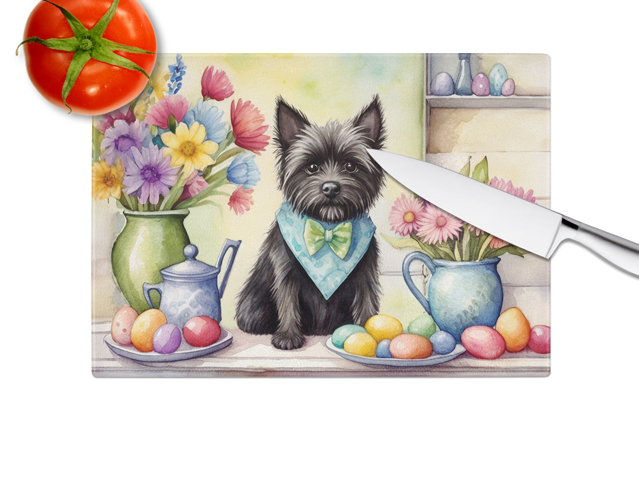 Decorating Easter Cairn Terrier Glass Cutting Board