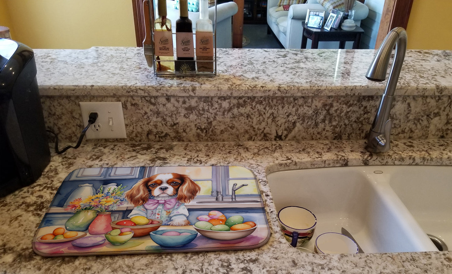 Decorating Easter Cavalier Spaniel Dish Drying Mat